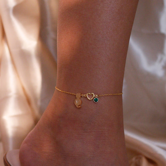 Cute cat anklets kitty initial birthstone anklet heart cat cute anklet bracelets best gift