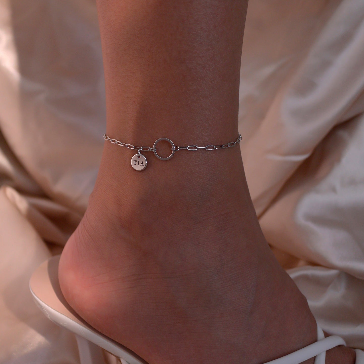 Name Circle Anklet Unique Ring Coin Anklets Initial anklets cute Anklet Gift for her