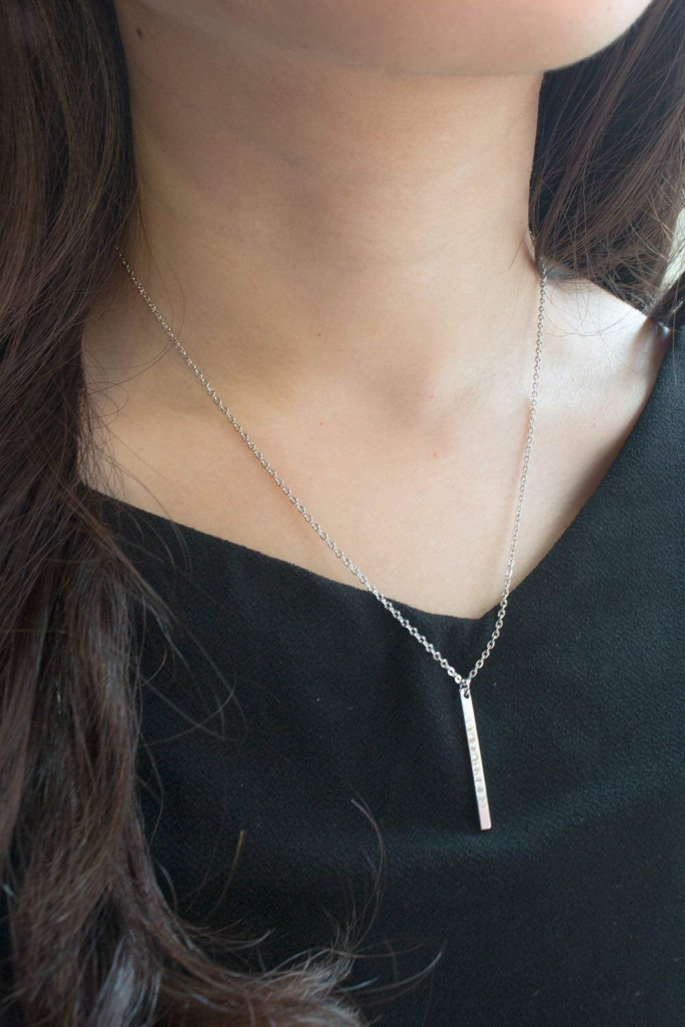 Skinny Vertical Bar Necklace - 16K gold, silver plated