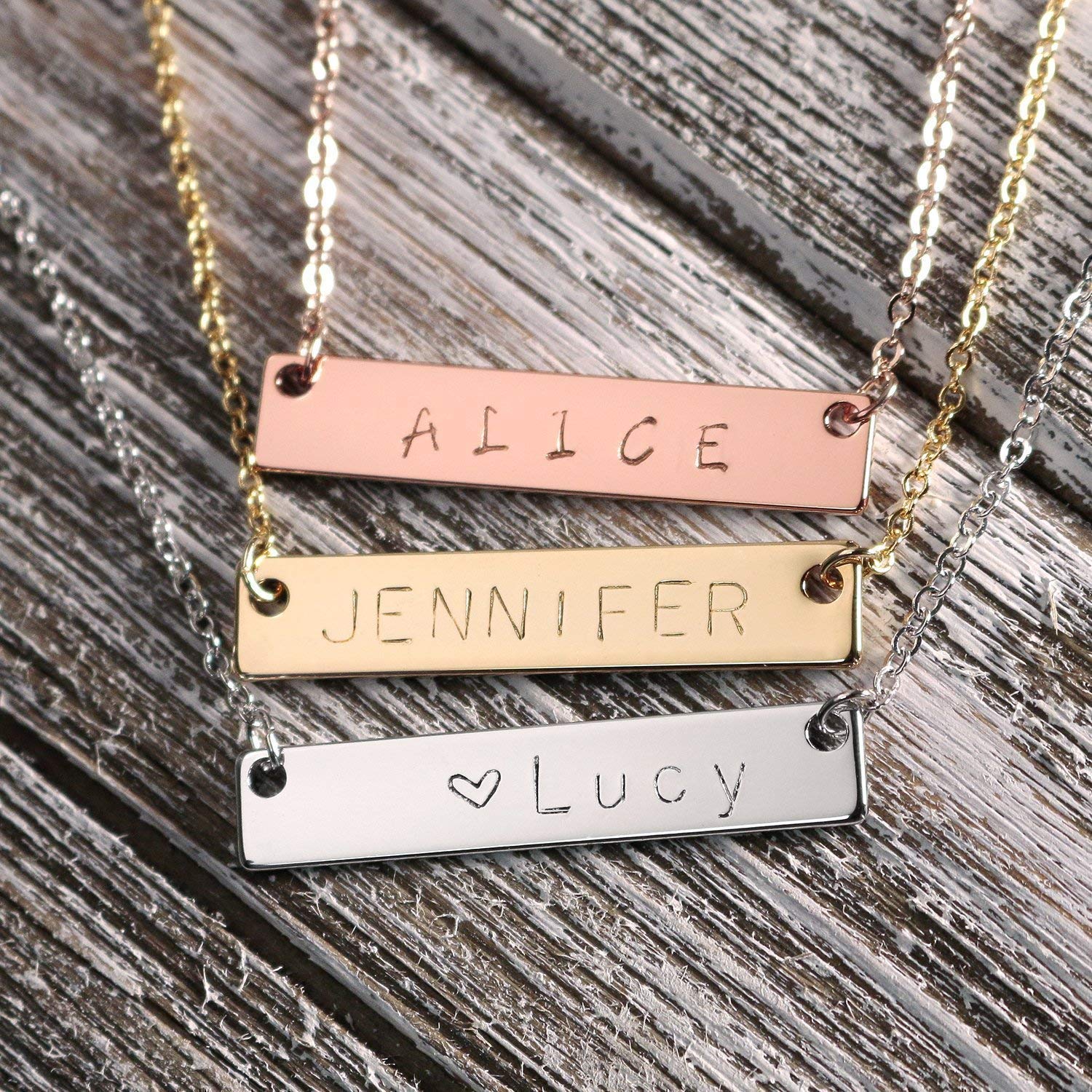 Buy Custom Engraved Necklace With Dainty Bar - Personalized 16K Plated Jewelry at Petite Boutique