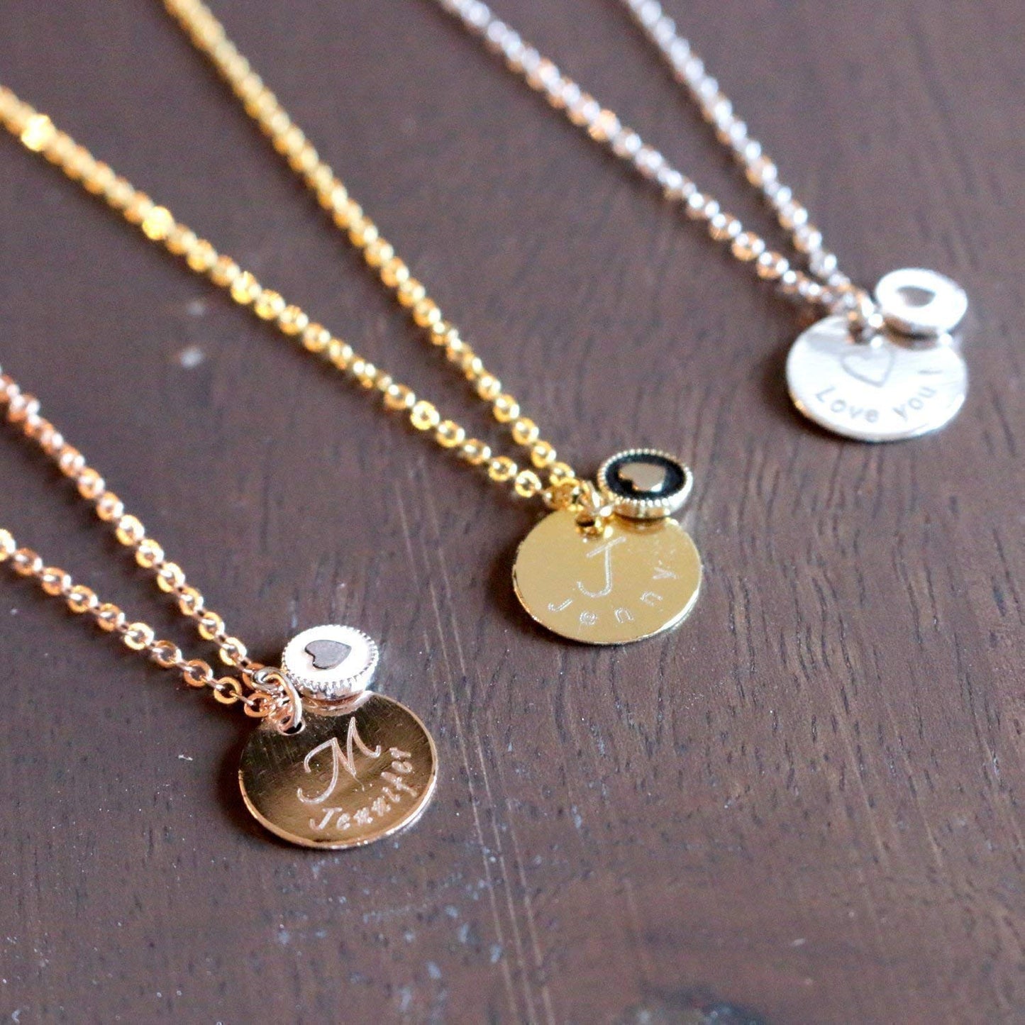 Buy Personalized Coin Disc Necklace with Heart Charm at Petite Boutique - Ideal Birthday Gift