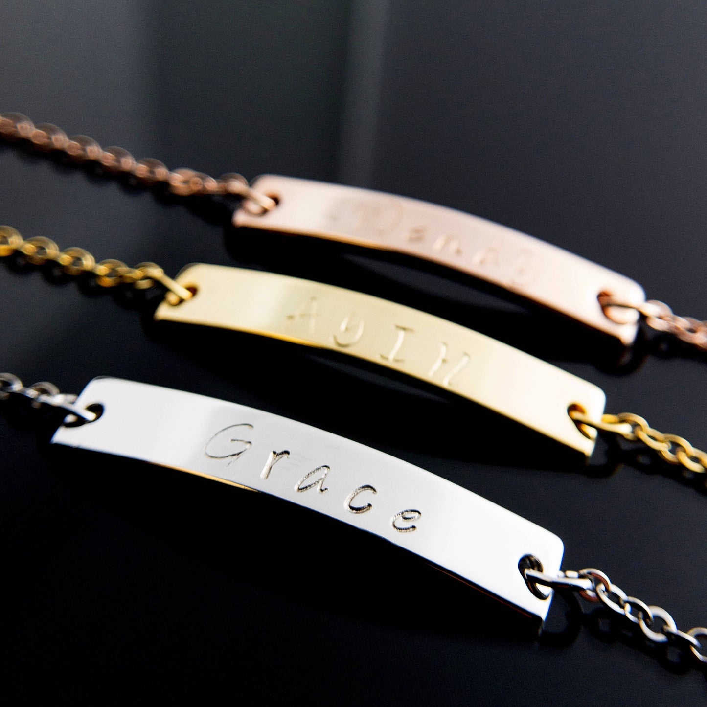 Customized Name Bar Bracelet - 16K Rose Gold plated