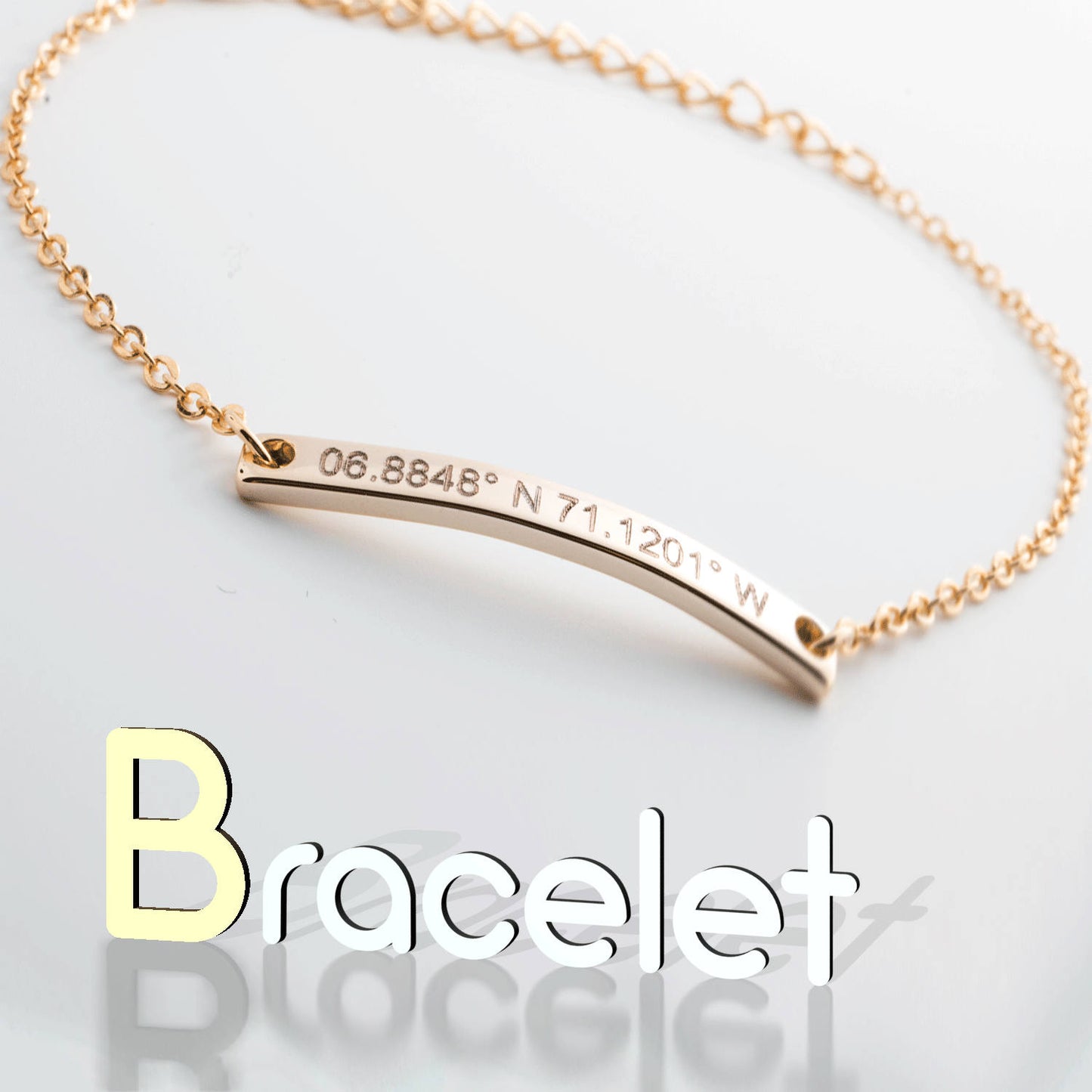 Personalized Coordinate Bar Bracelet - 16k Gold Plated