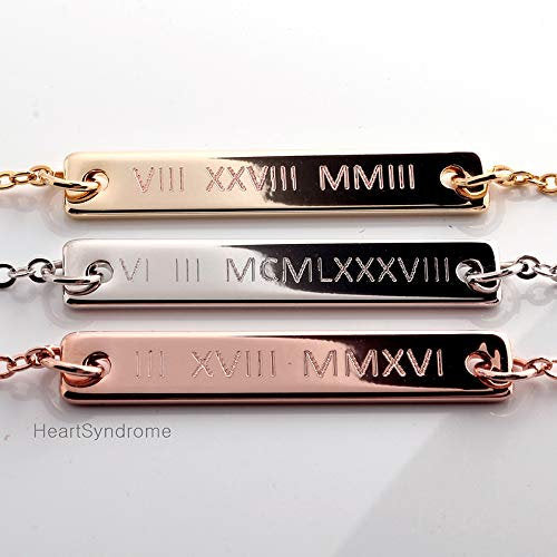 Engrave Roman Numerals Bar Necklace - Gold, Silver, Rose Gold Plated