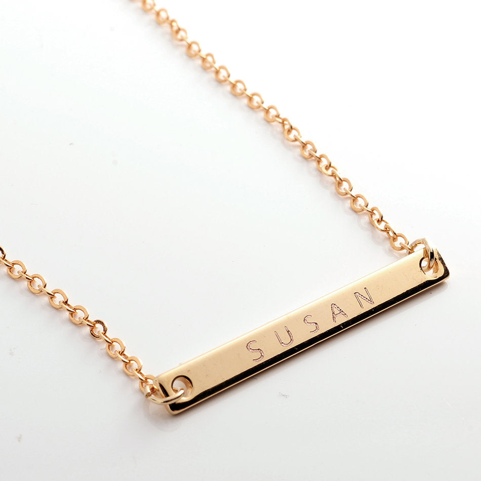 Personalized Gold Bar Necklace - Engrave your name and special date