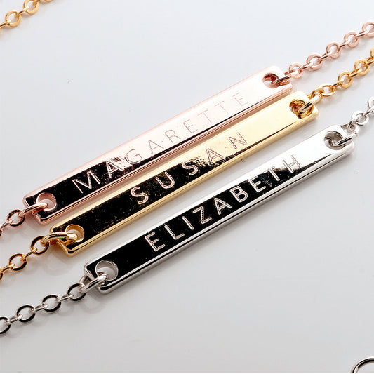 Personalized Gold Bar Necklace - Engrave your name and special date