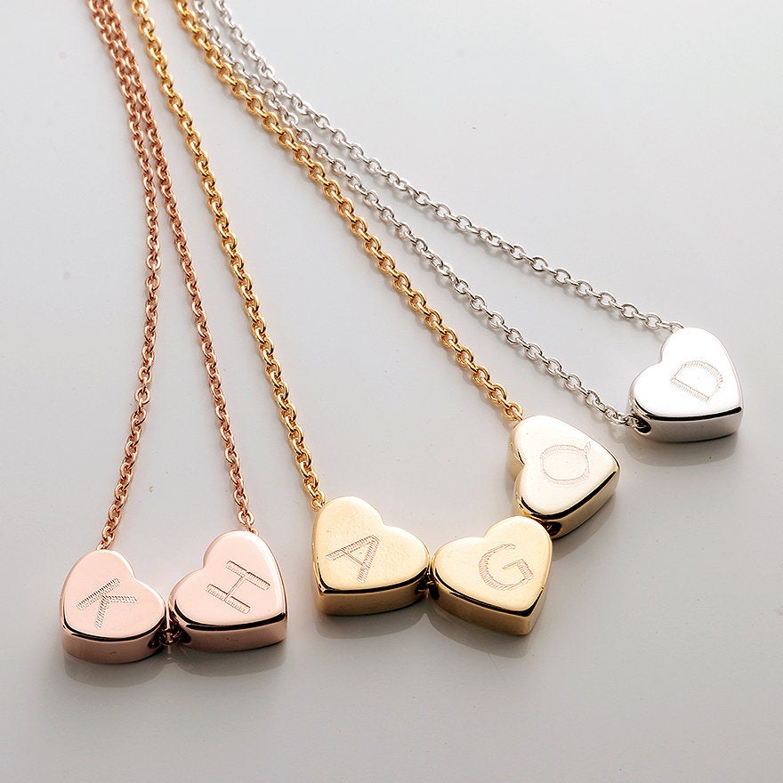 Heart Initial Necklace - 16k Gold Plated, dainty Heart Charm