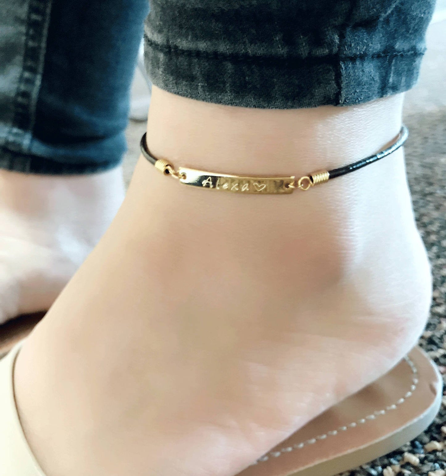 Customized Message Leather Anklet With Real Leather