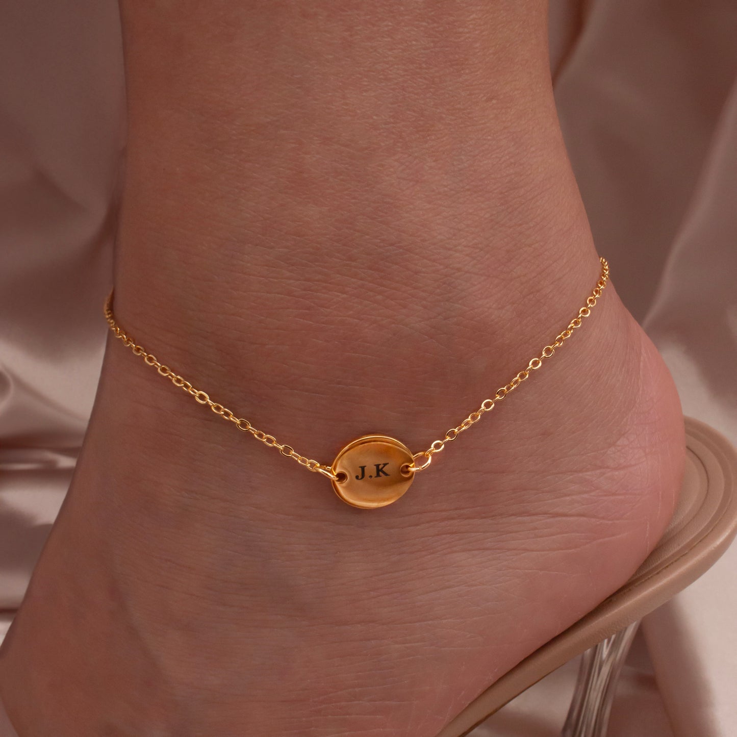 Personalized coin disc anklet summer anklets beach surf ankle bracelets gift for her 16K gold plated
