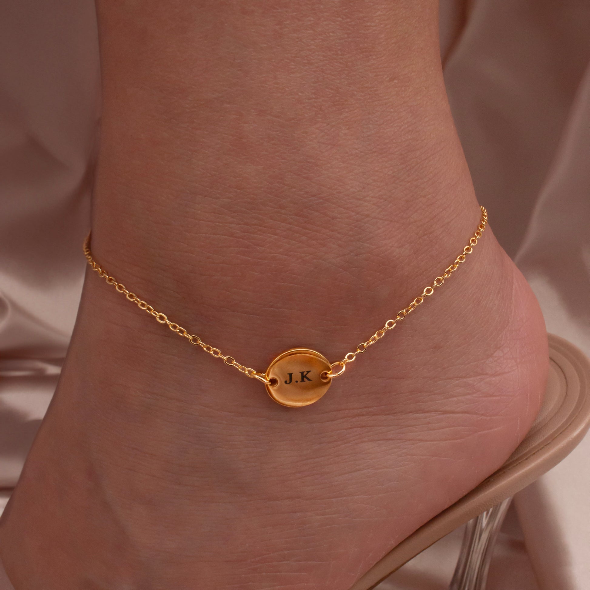 Personalized coin disc anklet summer anklets beach surf ankle bracelets gift for her 16K gold plated - Petite Boutique