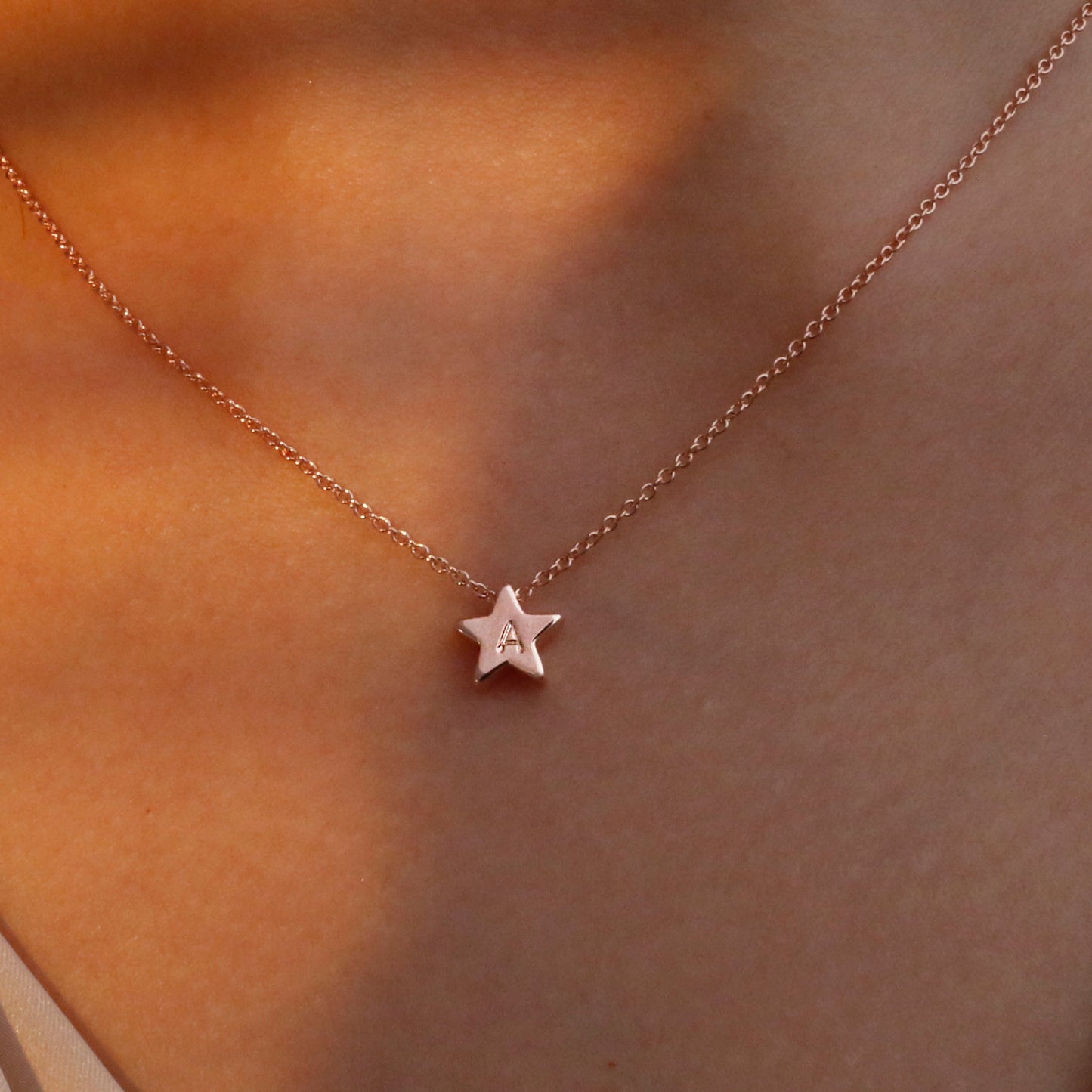 Dainty Initial Star Necklace with Hand stamped - 16k Gold Plated