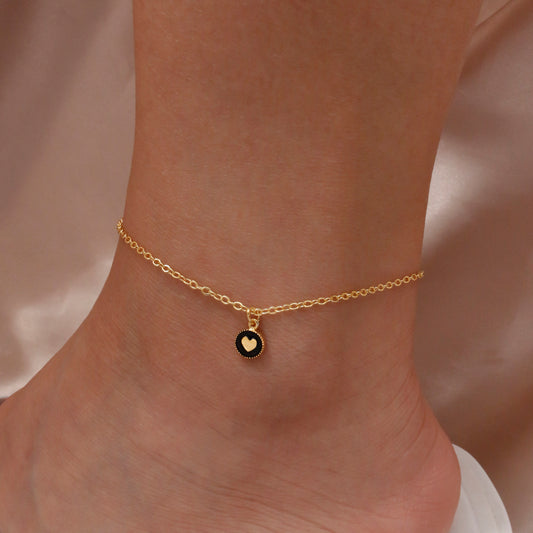 Customized Hand stamped Heart Coin Anklet