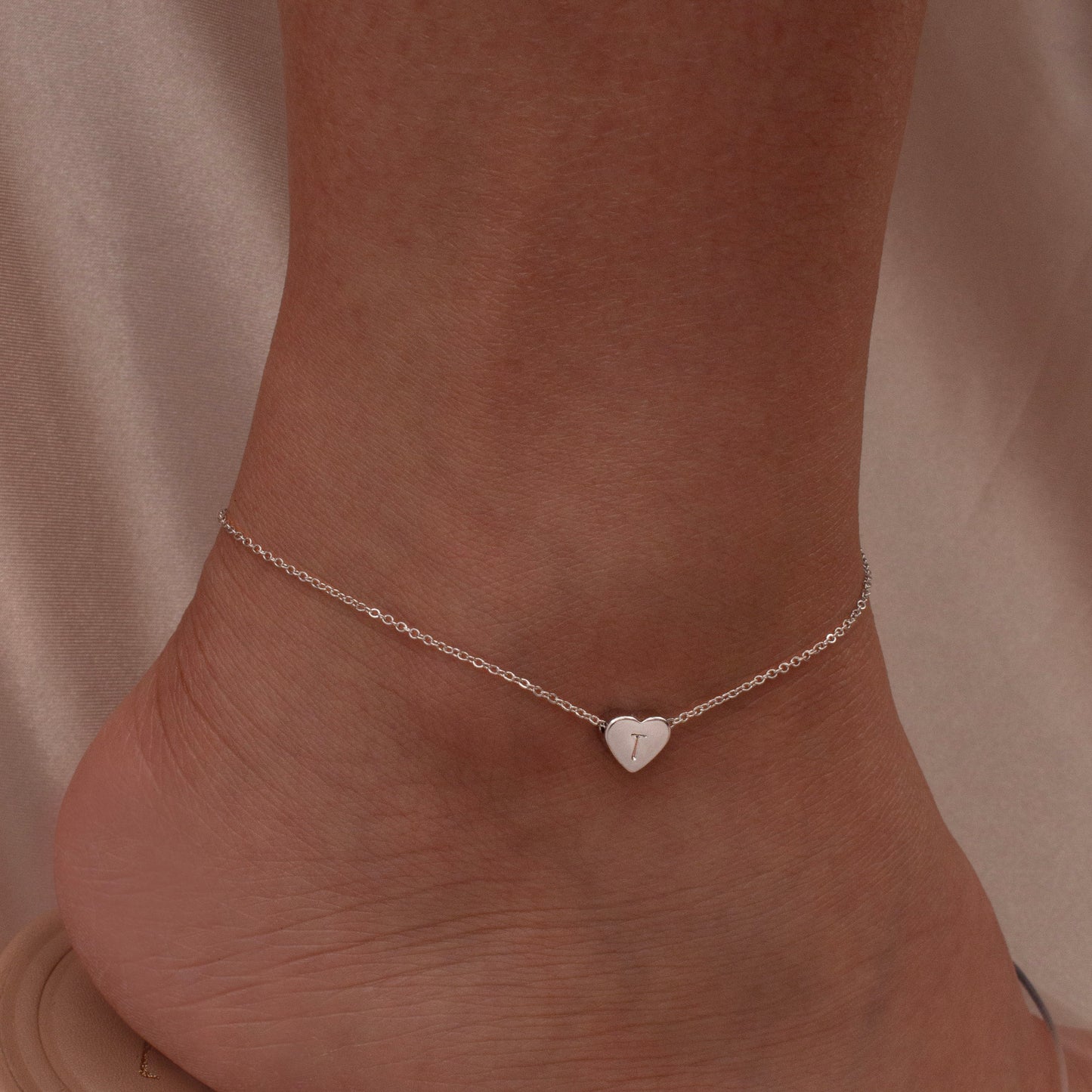 Heart Initial Custom Anklet Hand Stamped On The Dainty Heart