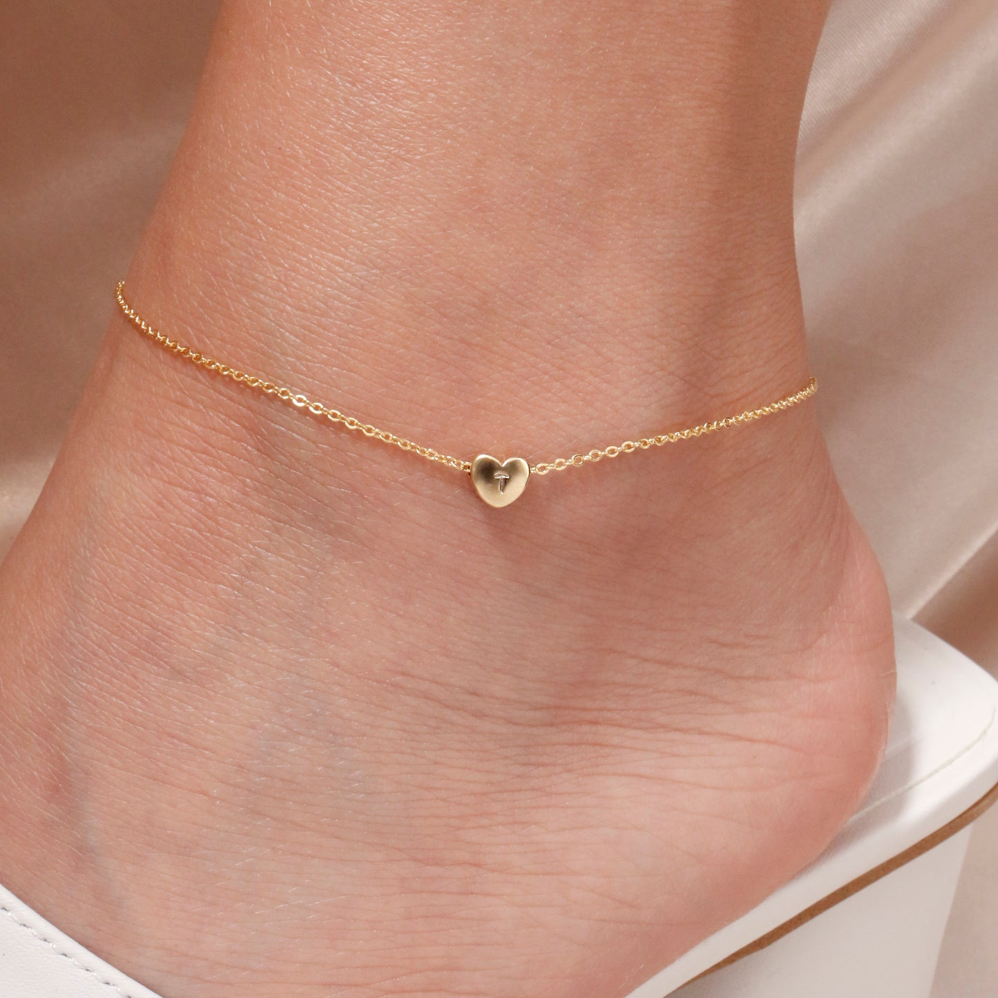 Tiny heart initial Anklet dainty ankle bracelets delicate anklets bridesmaid gift simple gold bracelet