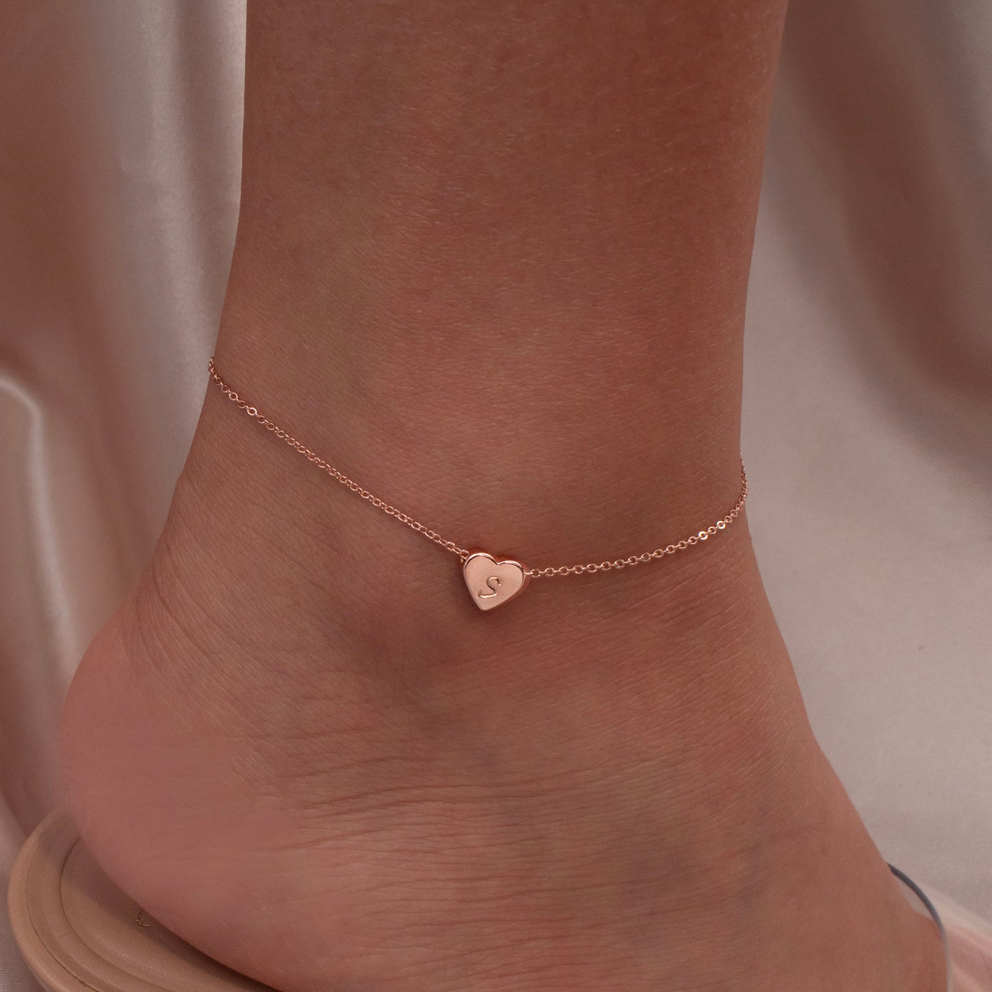 Heart Initial Custom Anklet Hand Stamped On The Dainty Heart