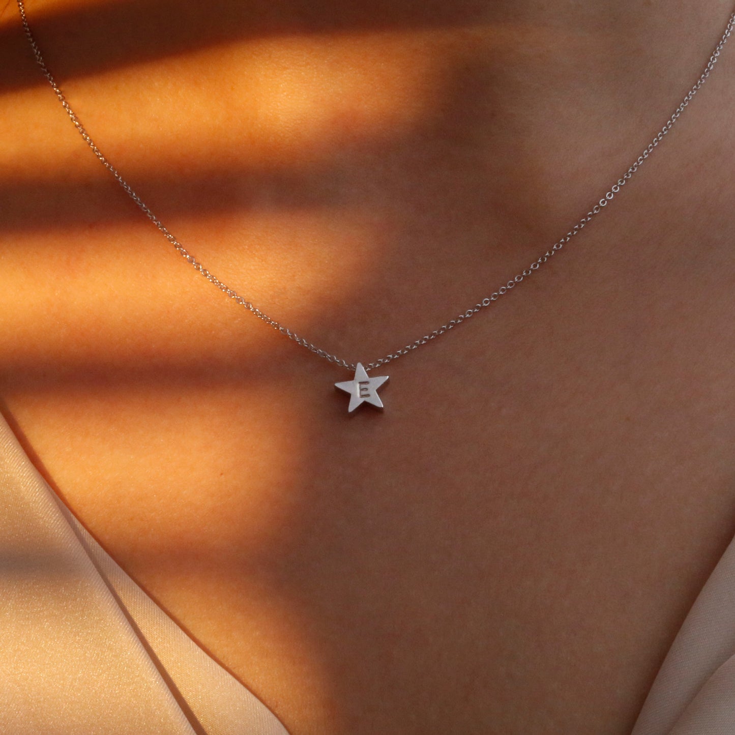 Dainty Initial Star Necklace with Hand stamped - 16k Gold Plated