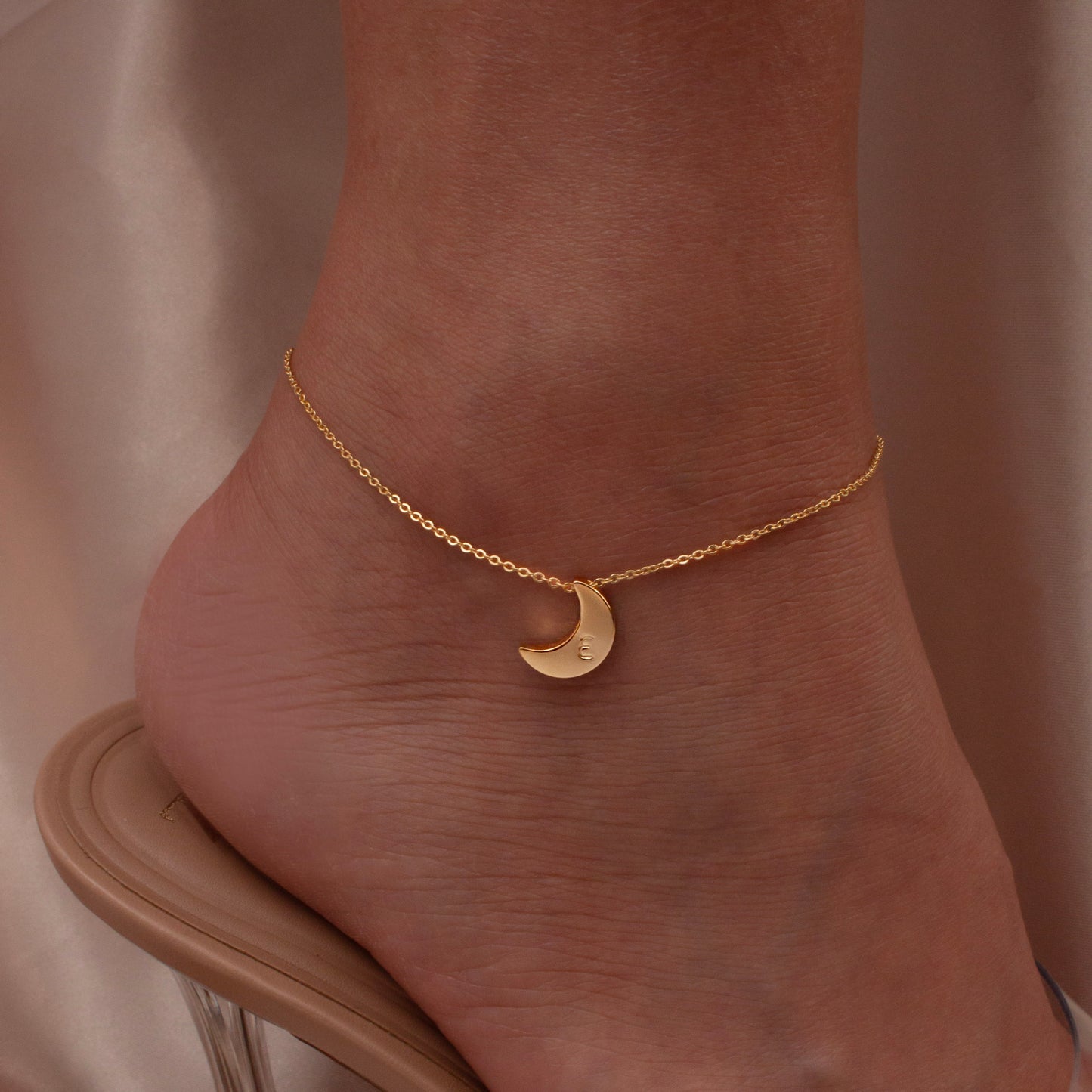 Moon initial anklet personalized Gifts For Her Moon Handmade ankle bracelet Dainty moon shape anklets