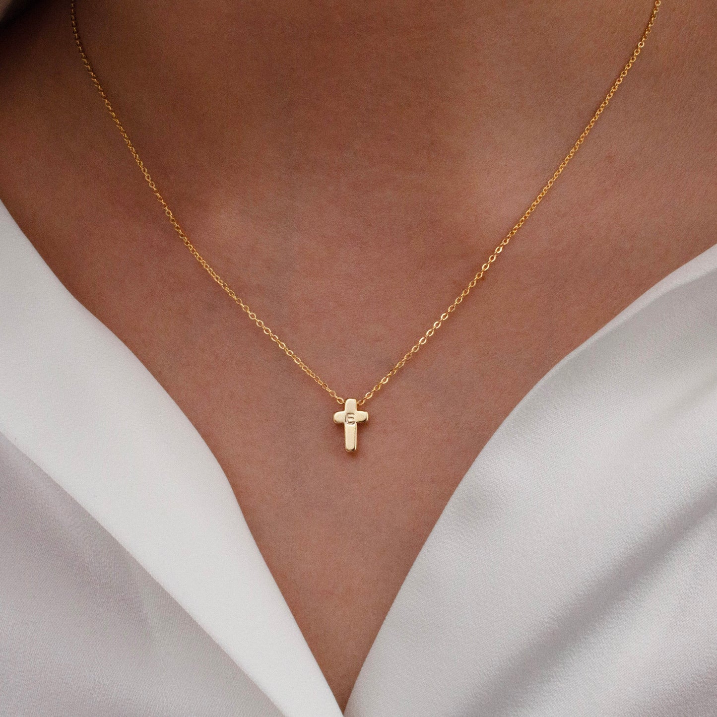 Tiny initial & Cross Necklace - 16K gold plated