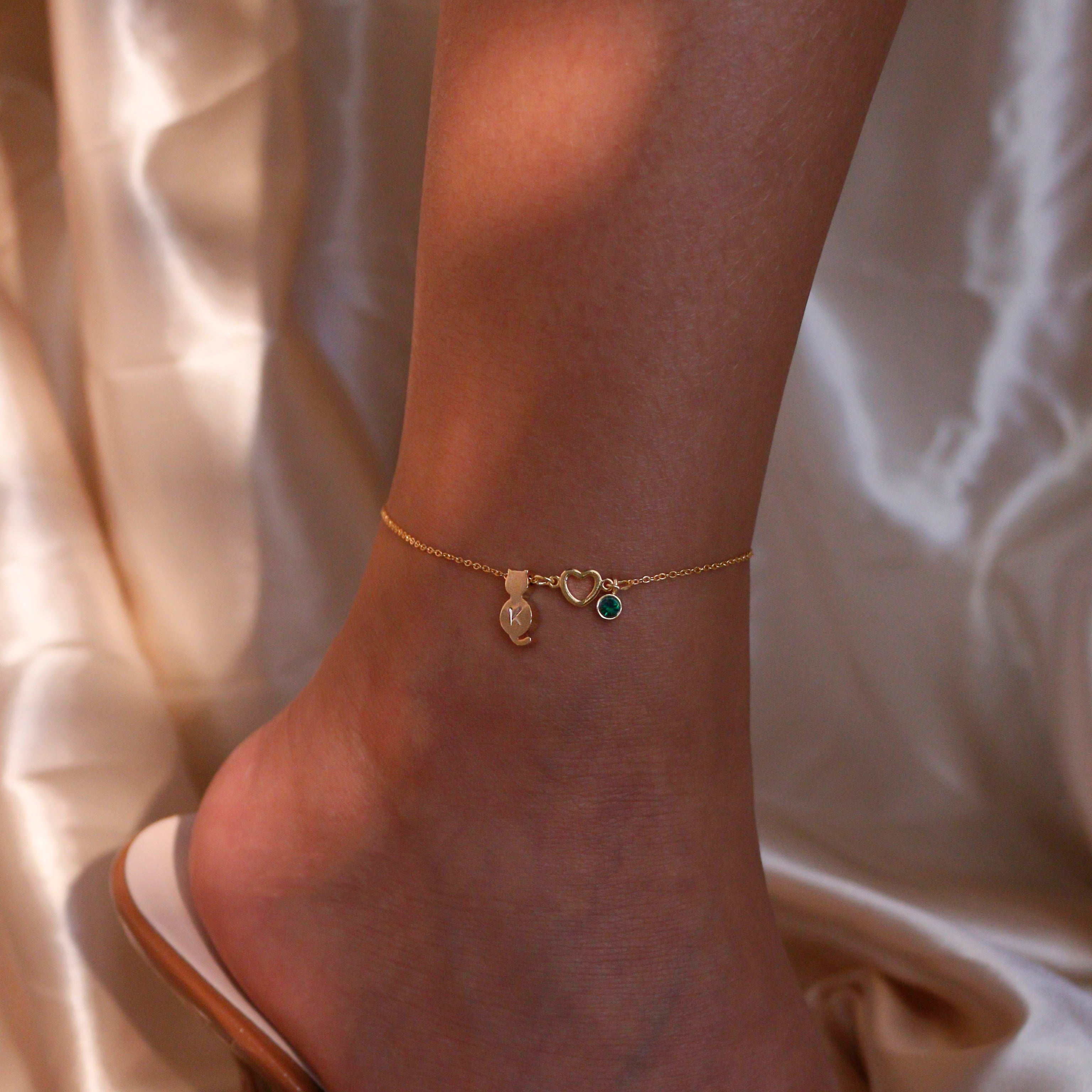 Anklet with initial hot sale and birthstone