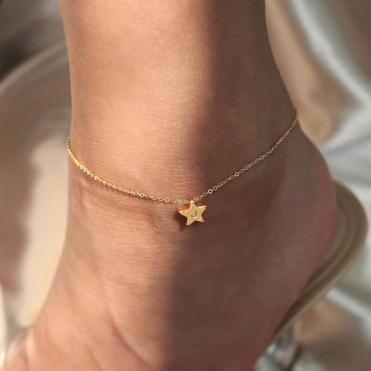 Dainty Star Pendant Anklet Hand stamped ankle bracelets summer anklets