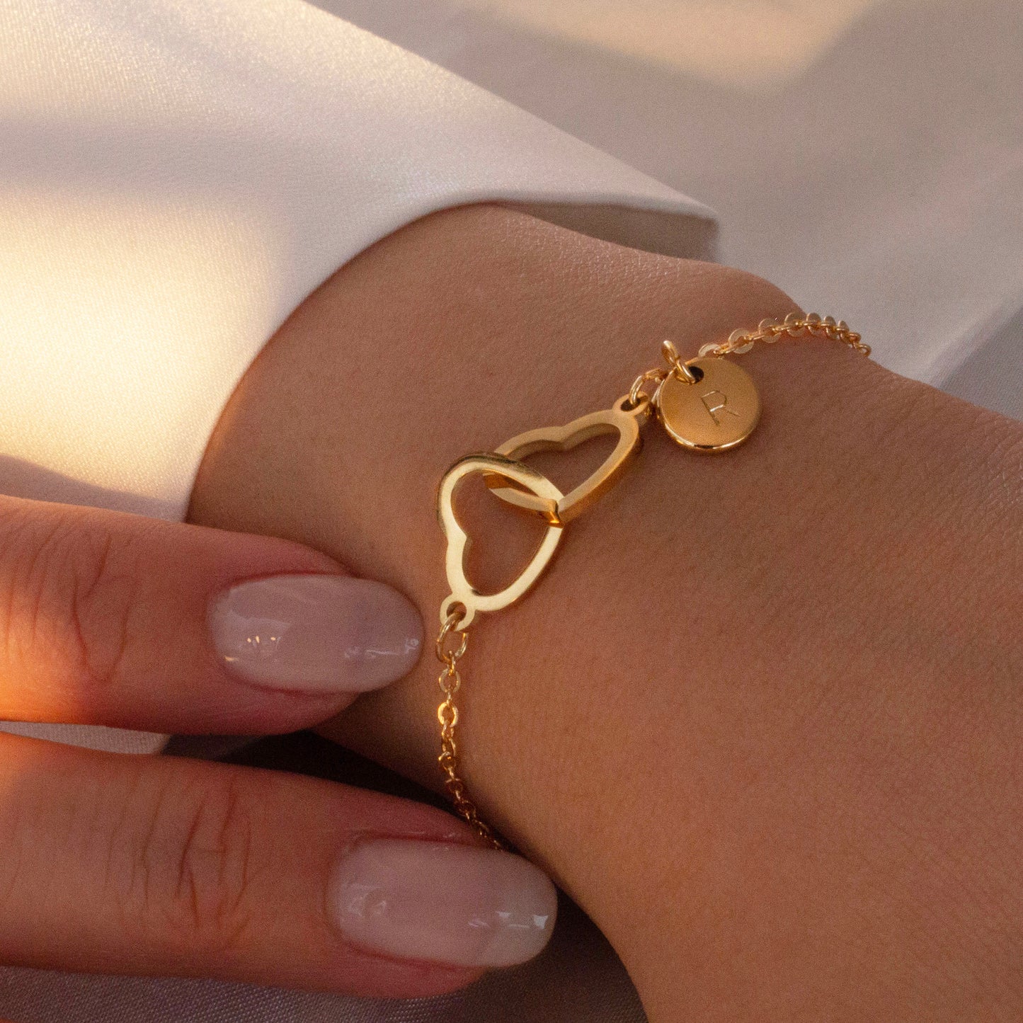 Double Heart Bracelet with Custom Initial - Best gift for her