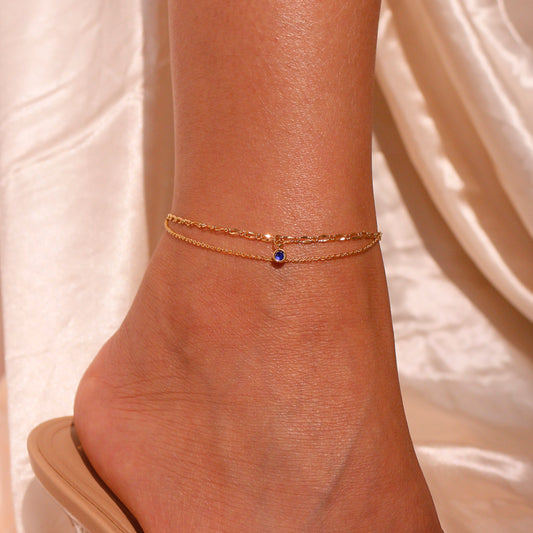 Birthstone anklet shiny layered chain anklets best gift for her trendy anklets birthday gift