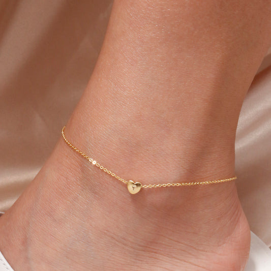 Tiny heart initial Anklet dainty ankle bracelets delicate anklets bridesmaid gift simple gold bracelet