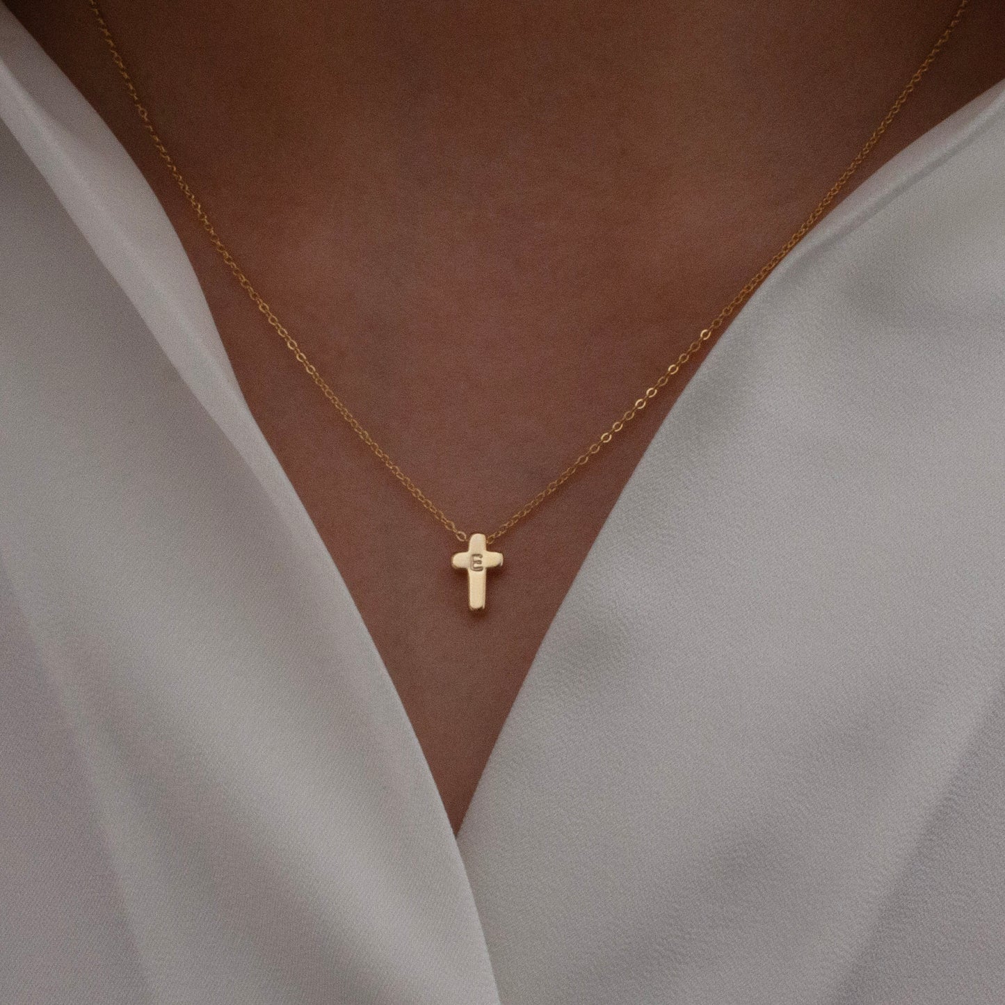 Tiny initial & Cross Necklace - 16K gold plated