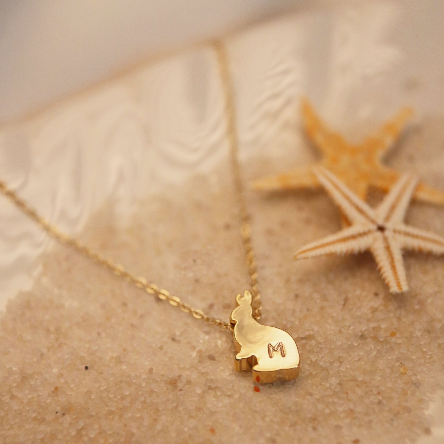 Gold Rabbit initial necklace hand stamped your initial cute rabbit gold necklaces 16k gold plated friendship necklaces