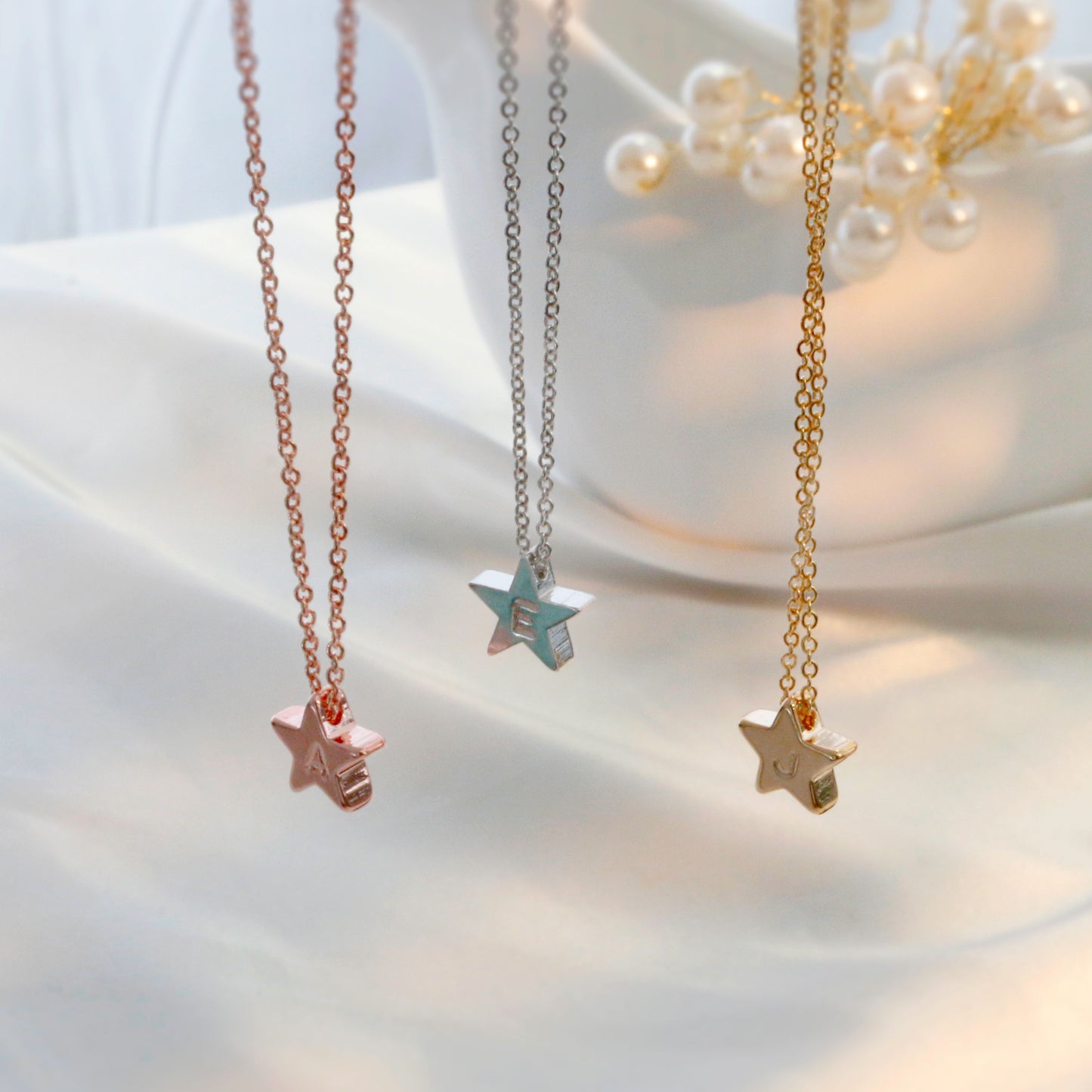 Dainty Initial Star Necklace with Hand stamped - 16k Gold Plated