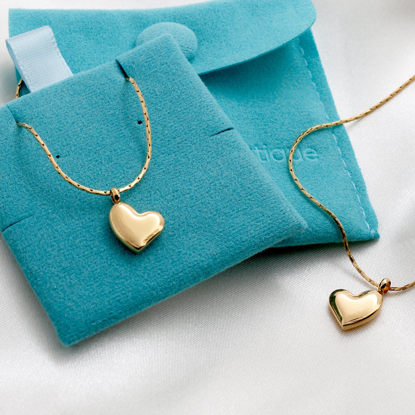 Shiny Puffed Gold Color Heart Necklace
