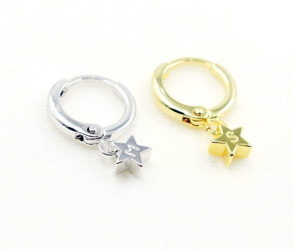 Star Huggie Hoops Minimalist Earrings With Hand stamped