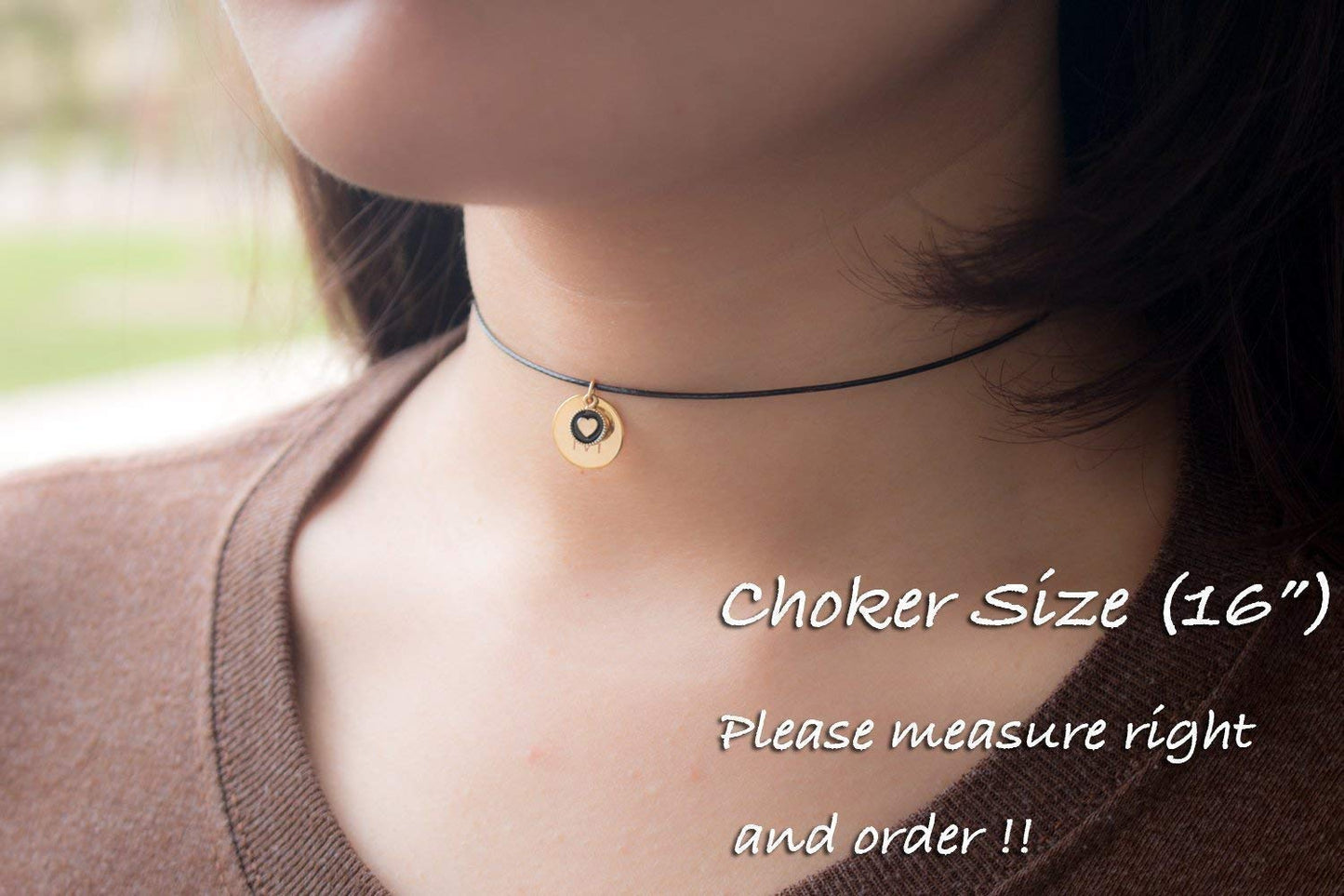 Initial Disc Choker Necklace With Heart Charm