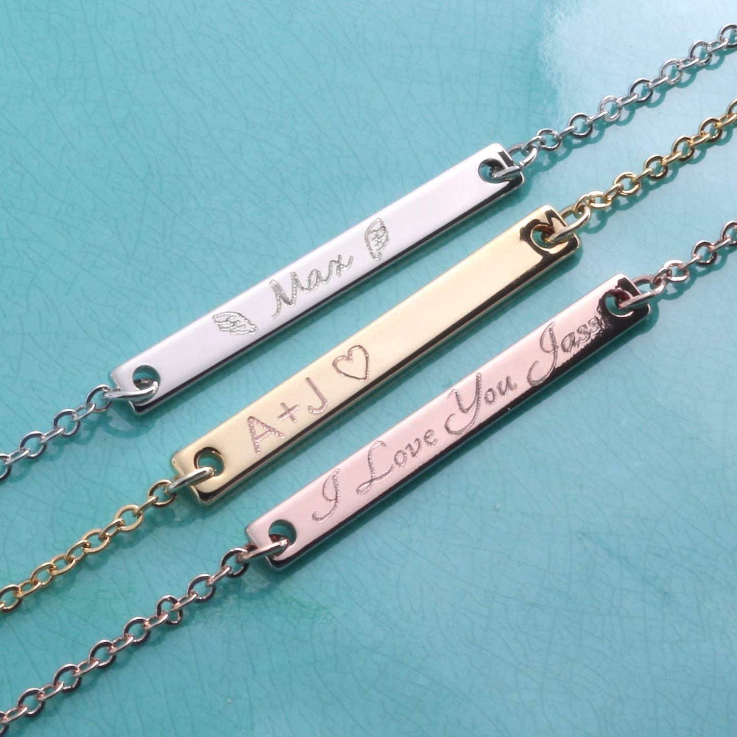 Personalized Your Name Bar Necklace - Engraving 16K Plated