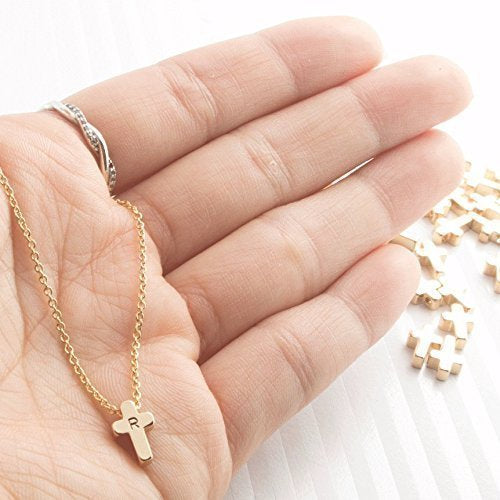 Tiny initial & Cross Necklace - 16K gold plated - Petite Boutique