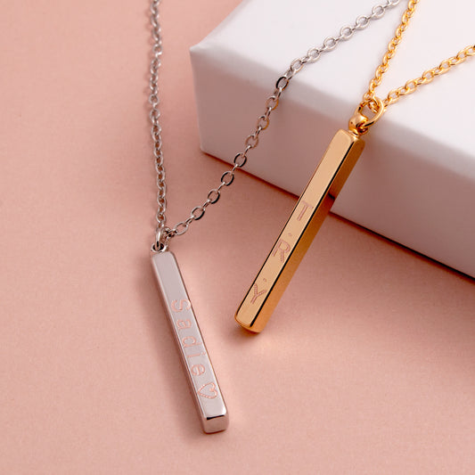 Buy Custom Delicate Vertical Bar Necklace - Personalized 16K Plated Jewelry at Petite Boutique"