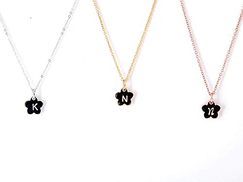Dainty Initial Flower Necklace with Hand stamped - 16k Gold Plated