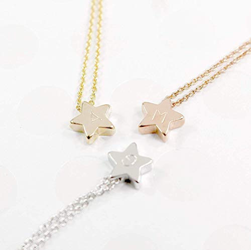 Gold Star Necklace - Hand stamped Initial Necklace