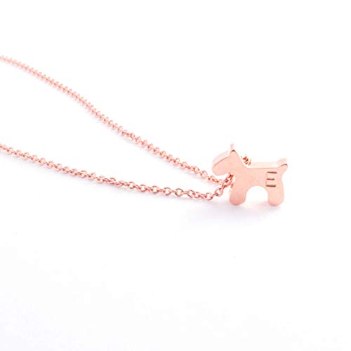Dainty Initial Puppy Necklace with Hand stamped - 16k Gold Silver Plated