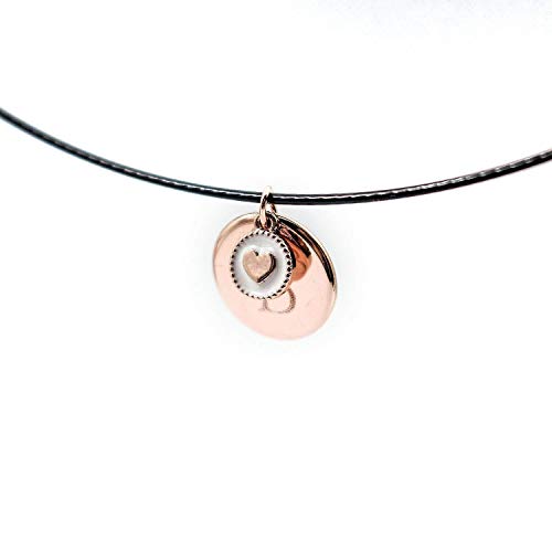 Initial Disc Choker Necklace With Heart Charm