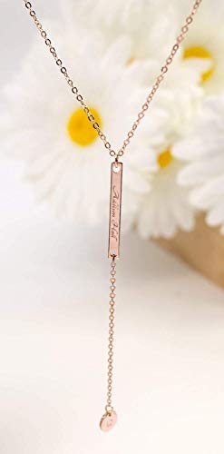 Name bar and disc long Necklace - Dainty long Necklace  Personalized - Petite Boutique