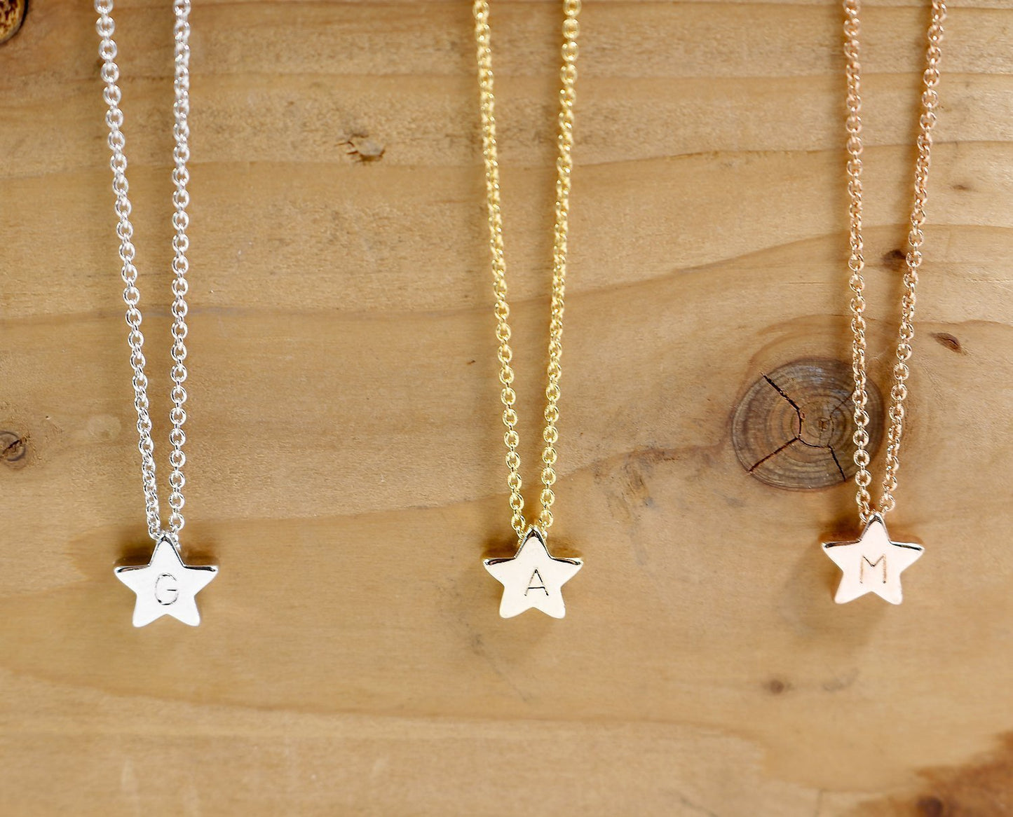 Elegant Initial Star Necklace with Hand stamped - 16k Gold Plated