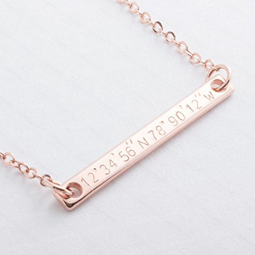 Necklace Coordinate Bar Hand Stamp Necklace - GPS Personalized