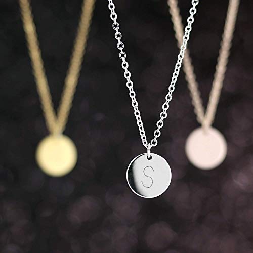 BOVANNI Custom Initial Necklace Minimalist Personalized Custom Engrave  Round Disc Chain Necklace