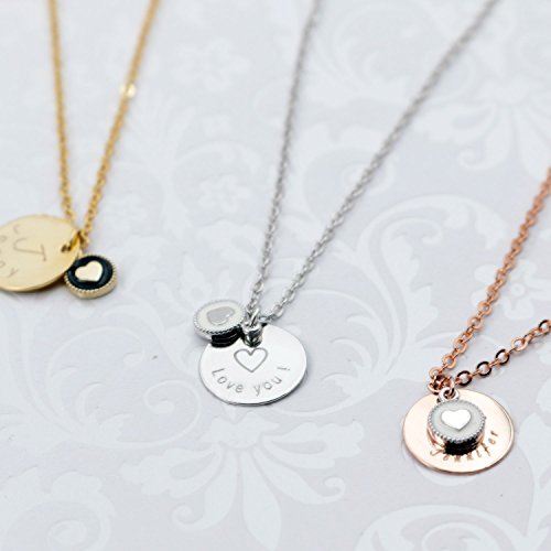 Coin Disc Necklace with heart charm - Personalized gift for birthday