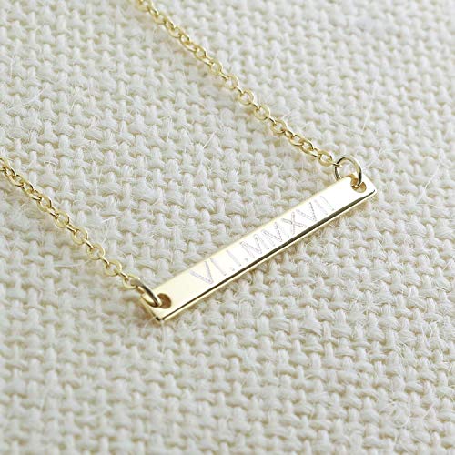 Roman Numeral Bar Necklace - 16k Gold Silver Rose Gold Plated