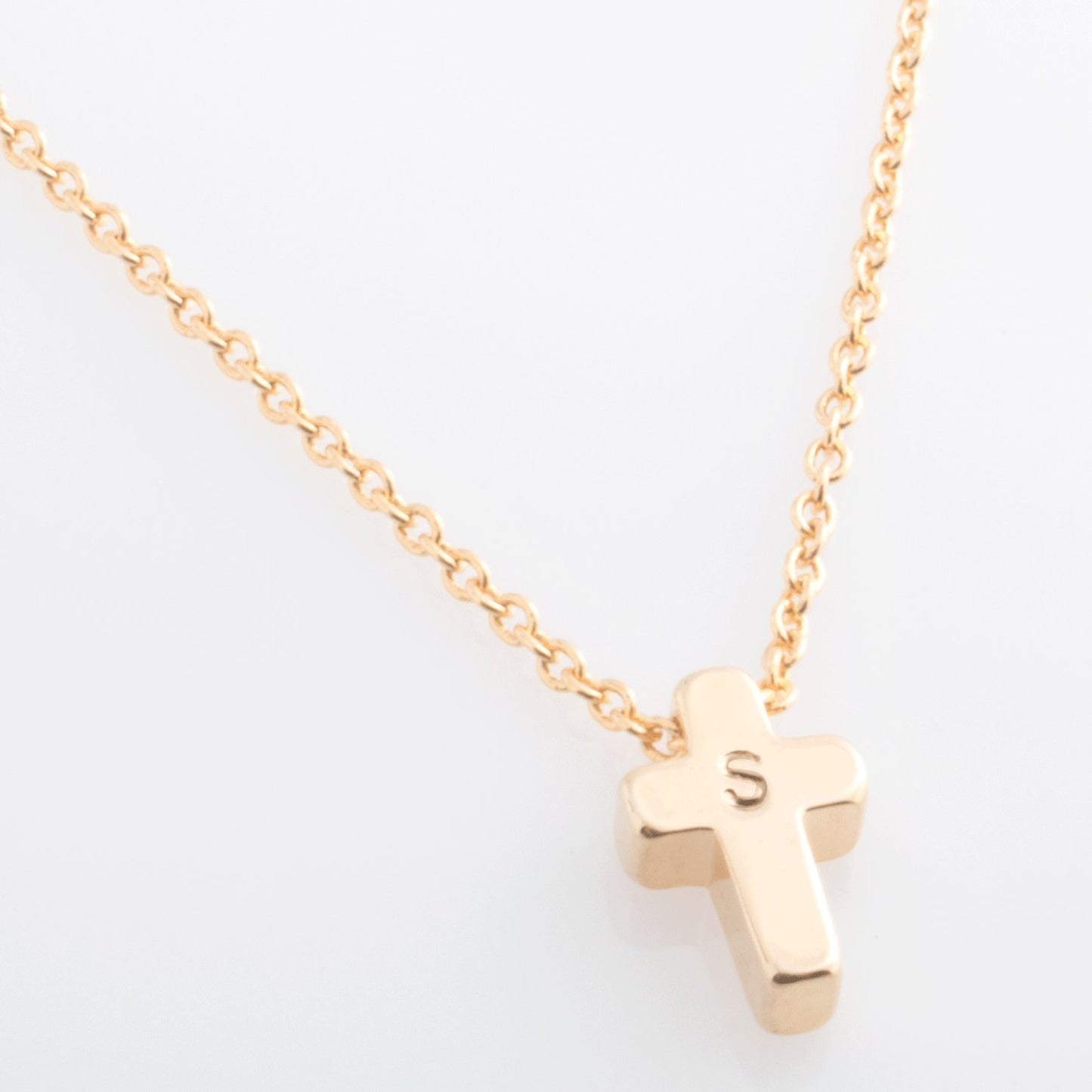 Tiny initial & Cross Necklace - 16K gold plated