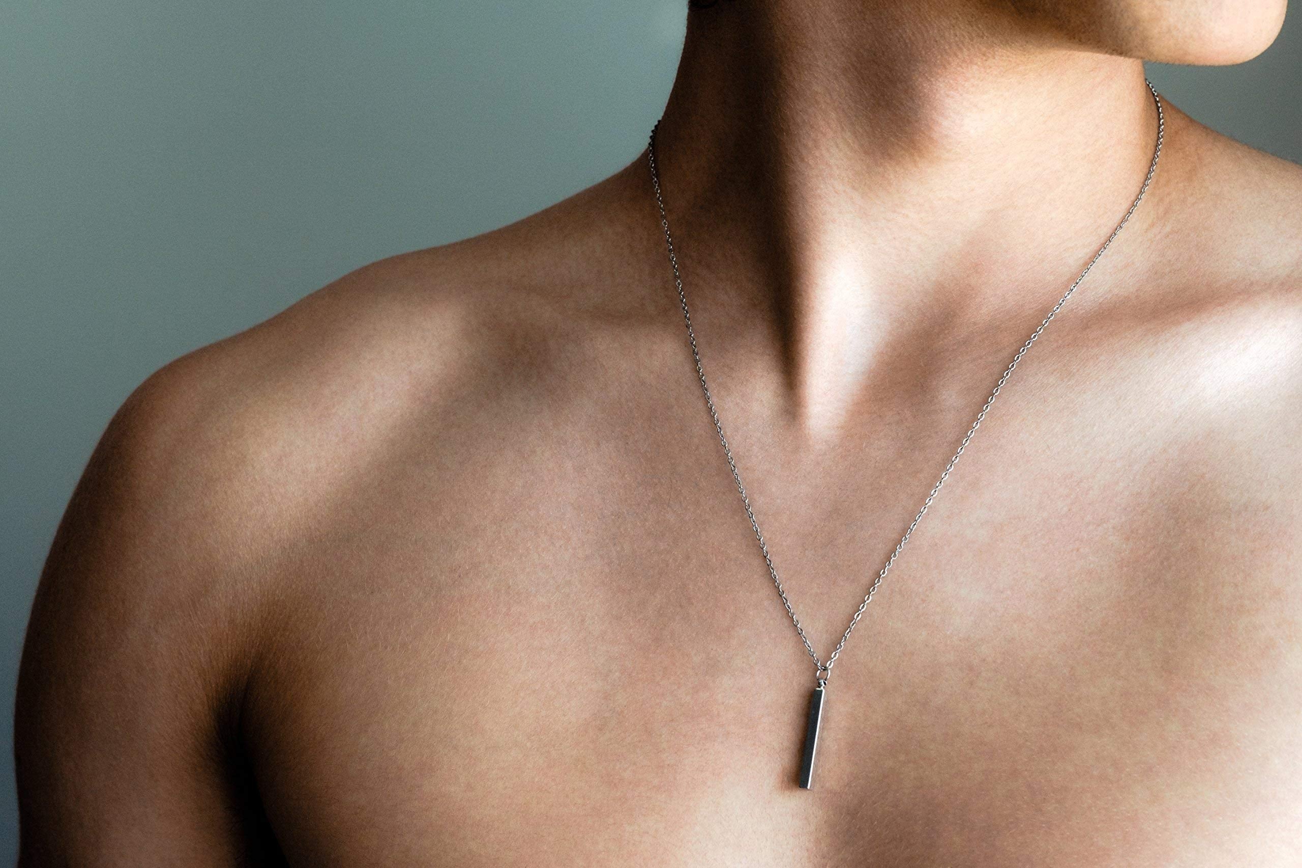 Minimalist 3D Vertical Bar Bar Pendant Necklace Mens For Men Waterproof  Stainless Steel Geometric Design With Box Chain Male Collar Jewelry From  Piao05, $8.96 | DHgate.Com