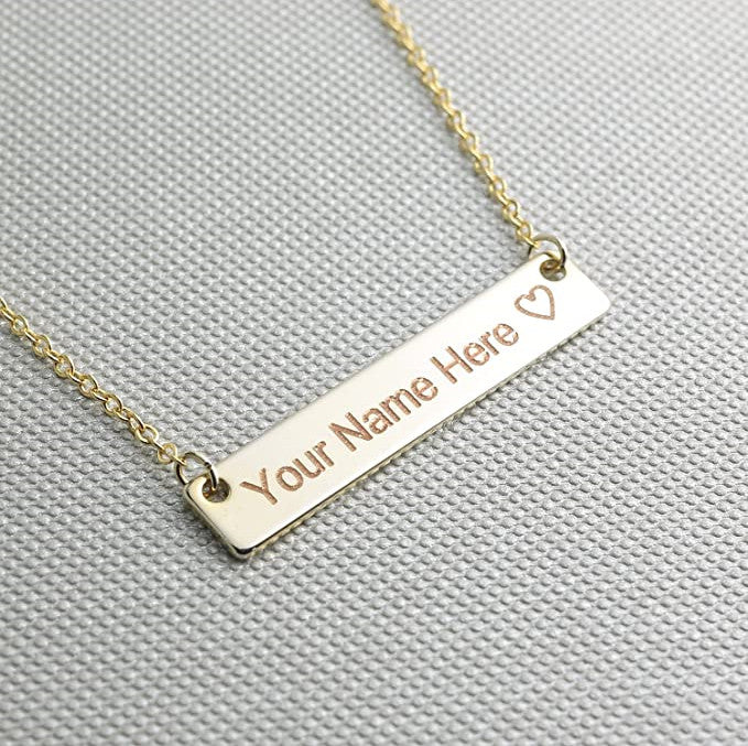 Customizable Your Name Bar Necklace Custom Jewelry Plated in 16k Rose Gold