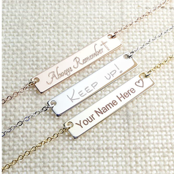 Customizable Your Name Bar Necklace Custom Jewelry Plated in 16k Rose Gold